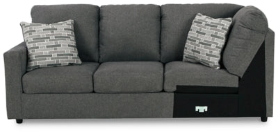 Left-Arm Facing Sofa with Corner Wedge In Solid Charcoal Fabric