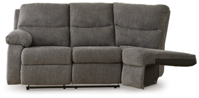 Left-Arm Facing Reclining Loveseat In Solid Pewter Fabric