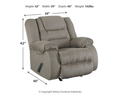Recliner In Solid Cobblestone Fabric