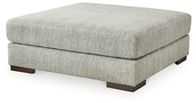 Oversized Accent Ottoman In Solid Pewter Fabric