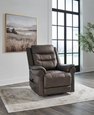 Power Lift Recliner In Solid Umber Fabric