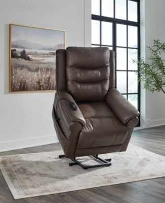 Power Lift Recliner In Solid Umber Fabric