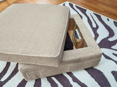 Ottoman With Storage In Solid Sisal Fabric