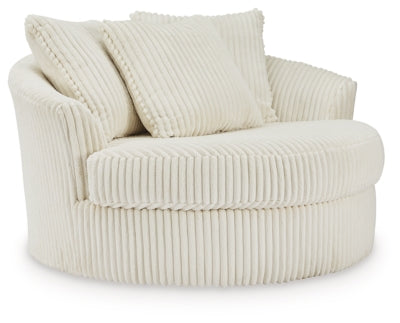 Oversized Swivel Accent Chair In Solid Ivory Fabric
