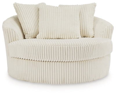 Oversized Swivel Accent Chair In Solid Ivory Fabric