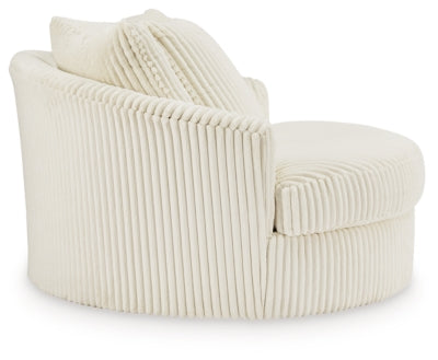 Oversized Swivel Accent Chair In Solid Ivory Fabric