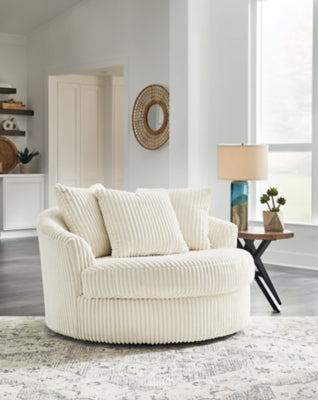 Oversized Swivel Accent Chair In Solid Ivory Fabric