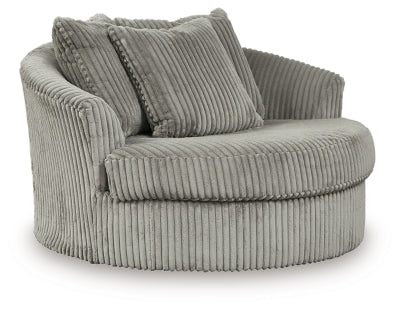Oversized Swivel Accent Chair In Solid Fog Fabric