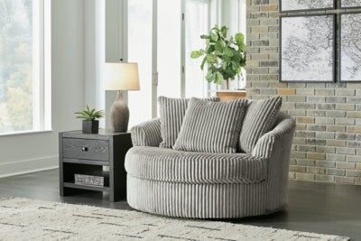 Oversized Swivel Accent Chair In Solid Fog Fabric