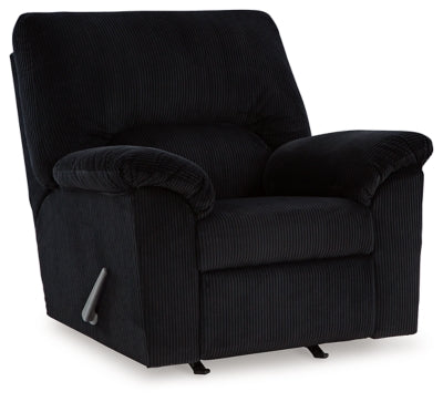 Recliner In Solid Onyx Fabric
