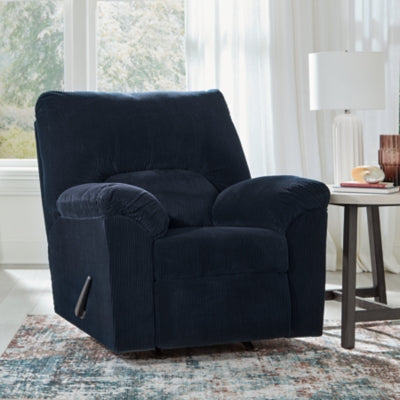Recliner In Solid Navy Fabric
