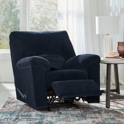 Recliner In Solid Navy Fabric