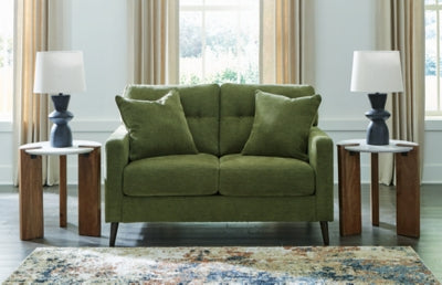 Loveseat In Solid Olive Fabric