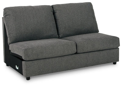Armless Loveseat In Solid Charcoal Fabric