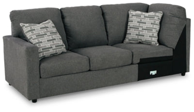 Left-Arm Facing Sofa with Corner Wedge In Solid Charcoal Fabric