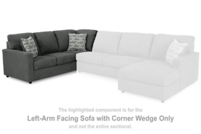 Left-Arm Facing Sofa with Corner Wedge In Solid Charcoal Fabric