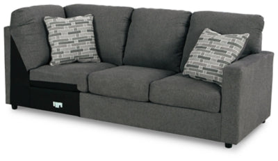 Right-Arm Facing Sofa with Corner Wedge In Solid Charcoal Fabric