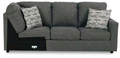 Right-Arm Facing Sofa with Corner Wedge In Solid Charcoal Fabric