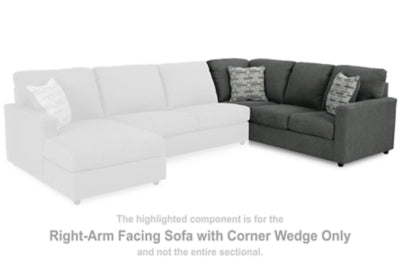 Right-Arm Facing Sofa with Corner Wedge In Solid Charcoal Fabric