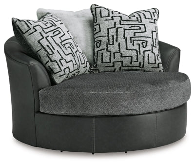 Oversized Swivel Accent Chair In Solid Graphite Fabric