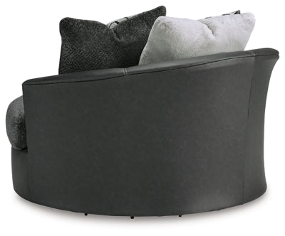 Oversized Swivel Accent Chair In Solid Graphite Fabric