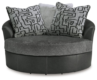 Oversized Swivel Accent Chair In Solid Graphite Fabric