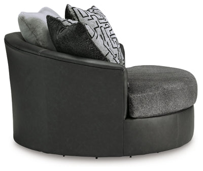 Oversized Swivel Accent Chair In Solid Graphite Fabric