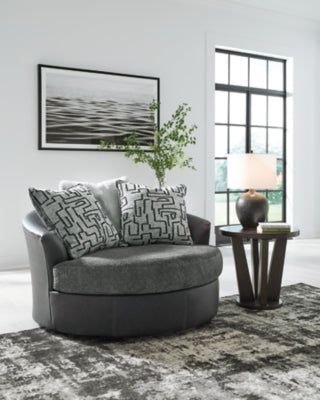 Oversized Swivel Accent Chair In Solid Graphite Fabric