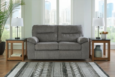 Glider Loveseat In Solid Mineral Fabric