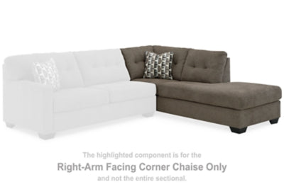 Right-Arm Facing Corner Chaise In Solid Chocolate Fabric