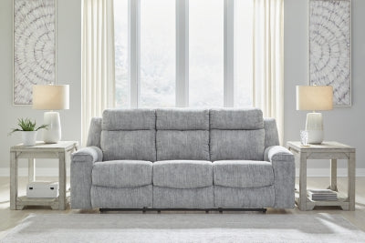 Reclining Sofa In Solid Pewter Fabric
