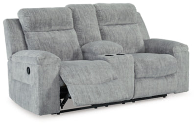 Reclining Loveseat with Console In Solid Pewter Fabric