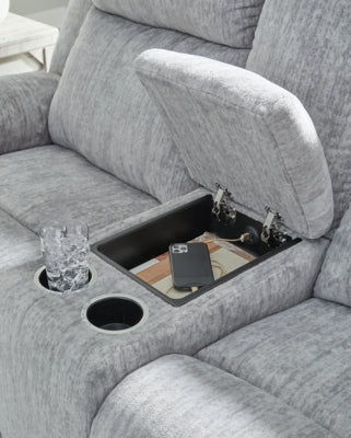 Reclining Loveseat with Console In Solid Pewter Fabric