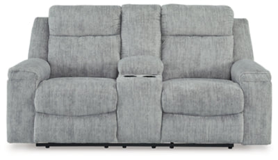 Reclining Loveseat with Console In Solid Pewter Fabric