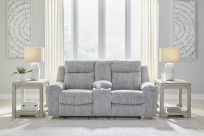 Reclining Loveseat with Console In Solid Pewter Fabric