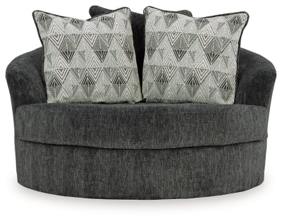 Oversized Swivel Accent Chair In Solid Shadow Fabric