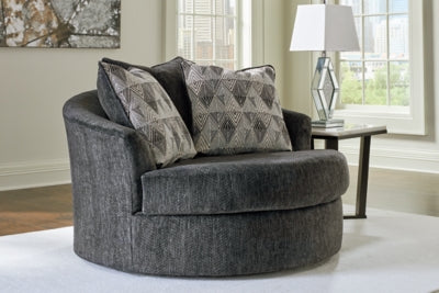 Oversized Swivel Accent Chair In Solid Shadow Fabric
