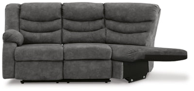 Left-Arm Facing Reclining Loveseat with Half Wedge In Solid Slate Fabric
