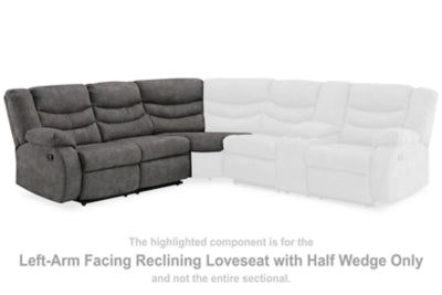 Left-Arm Facing Reclining Loveseat with Half Wedge In Solid Slate Fabric