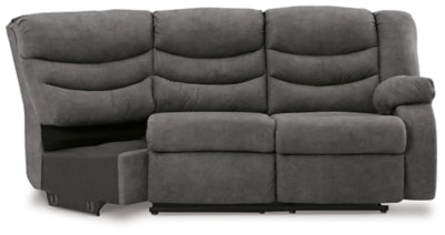 Right-Arm Facing Reclining Loveseat with Half Wedge In Solid Slate Fabric