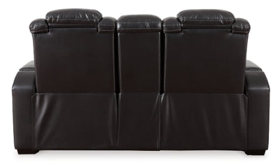 Power Reclining Loveseat with Console In Solid Midnight Fabric