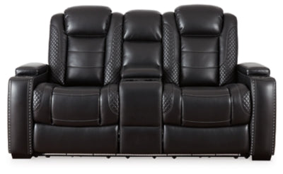 Power Reclining Loveseat with Console In Solid Midnight Fabric