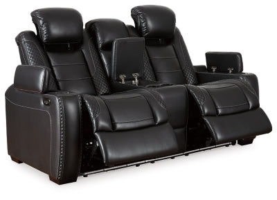 Power Reclining Loveseat with Console In Solid Midnight Fabric