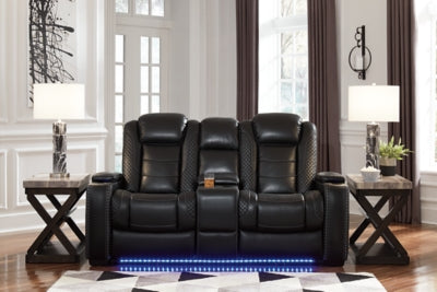 Power Reclining Loveseat with Console In Solid Midnight Fabric