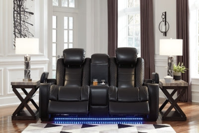 Power Reclining Loveseat with Console In Solid Midnight Fabric