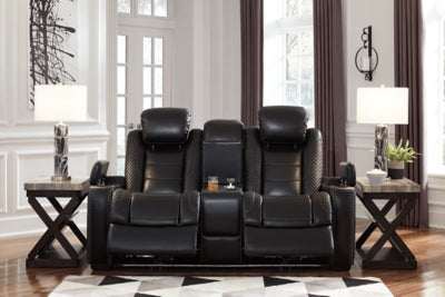 Power Reclining Loveseat with Console In Solid Midnight Fabric