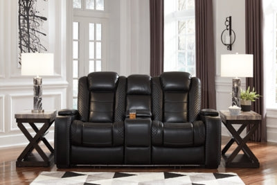 Power Reclining Loveseat with Console In Solid Midnight Fabric