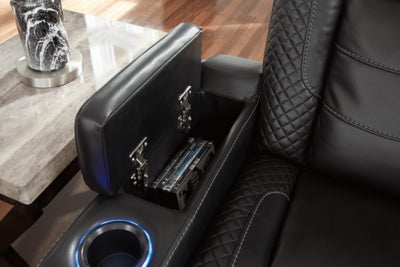 Power Reclining Loveseat with Console In Solid Midnight Fabric