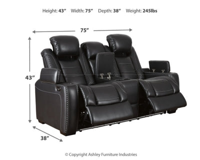 Power Reclining Loveseat with Console In Solid Midnight Fabric