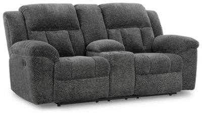 Reclining Loveseat with Console In Solid Graphite Fabric